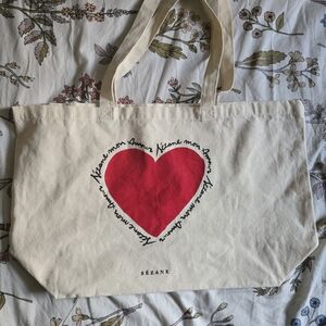 Sezane Cream Tote Bag with Red Heart